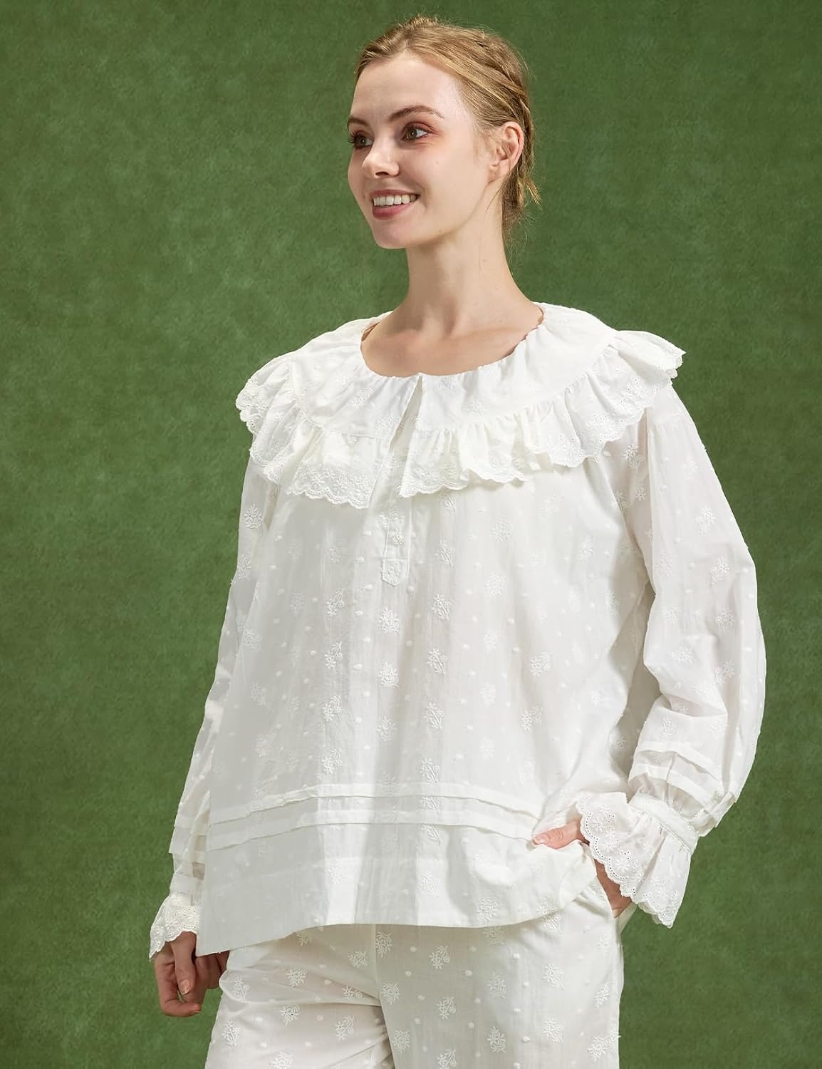image:imageBEAUTELICATE Victorian Blouse 100 Cotton Ruffled Collar Bell Sleeves Cottagecore Shirt