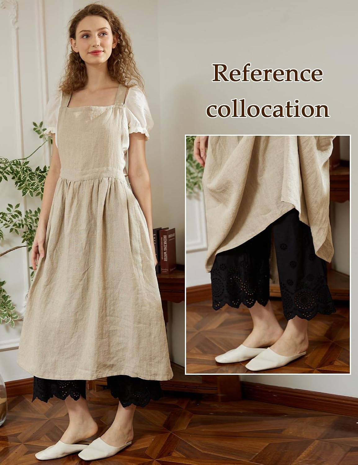 image:imageBEAUTELICATE Vintage Cotton Shorts Pettipants Culotte Slip Cropped Sleepwear Pants with Lace EdgeBlack