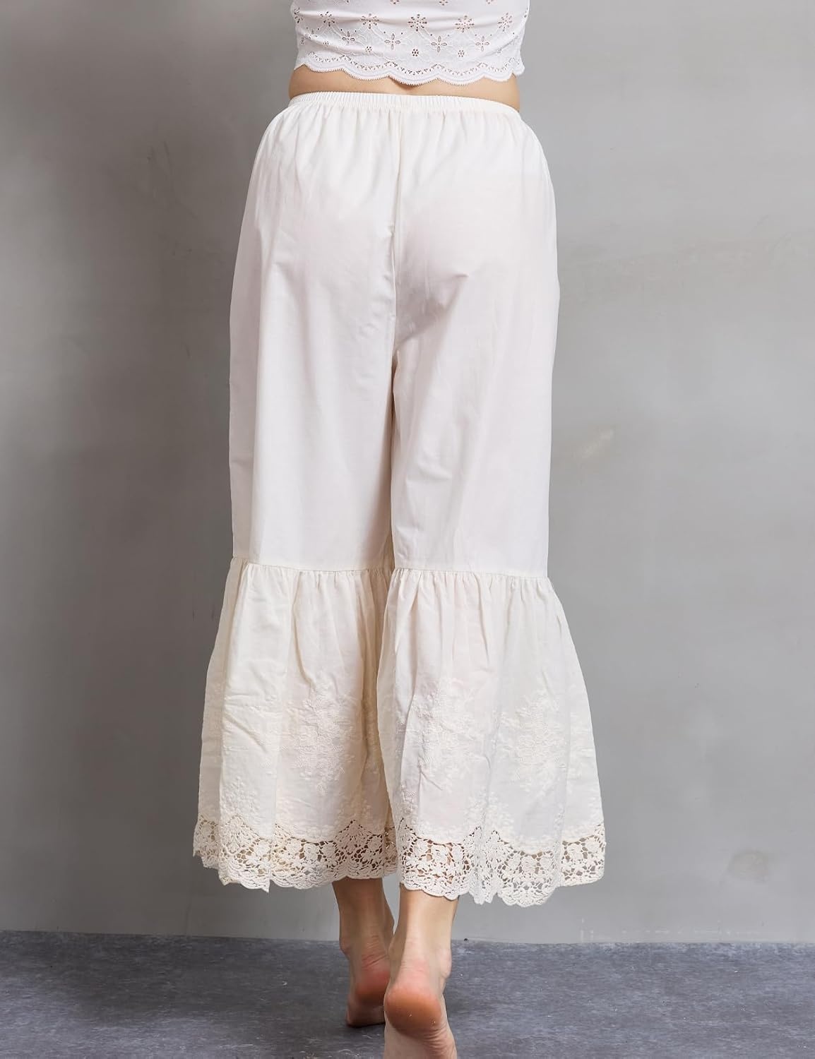 image:imageBEAUTELICATE Vintage Cotton Shorts Pettipants Culotte Slip Cropped Sleepwear Pants with Lace EdgeCream