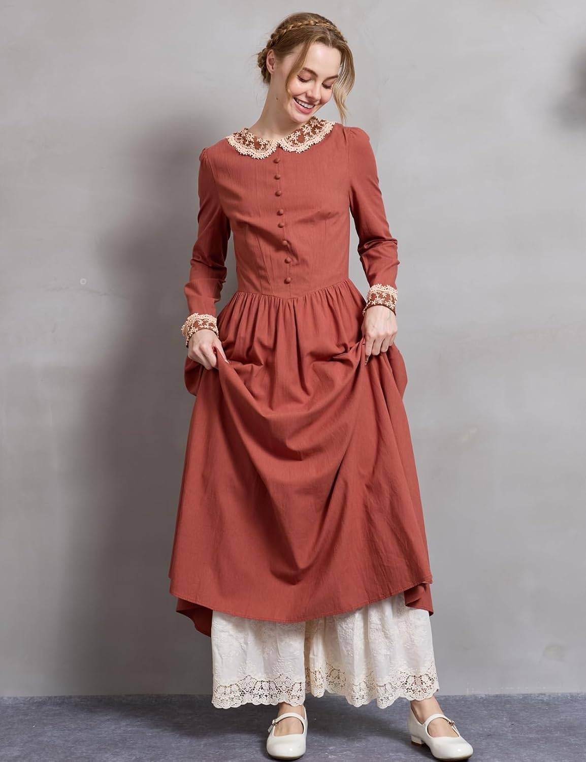 image:imageBEAUTELICATE Vintage Cotton Shorts Pettipants Culotte Slip Cropped Sleepwear Pants with Lace EdgeCream