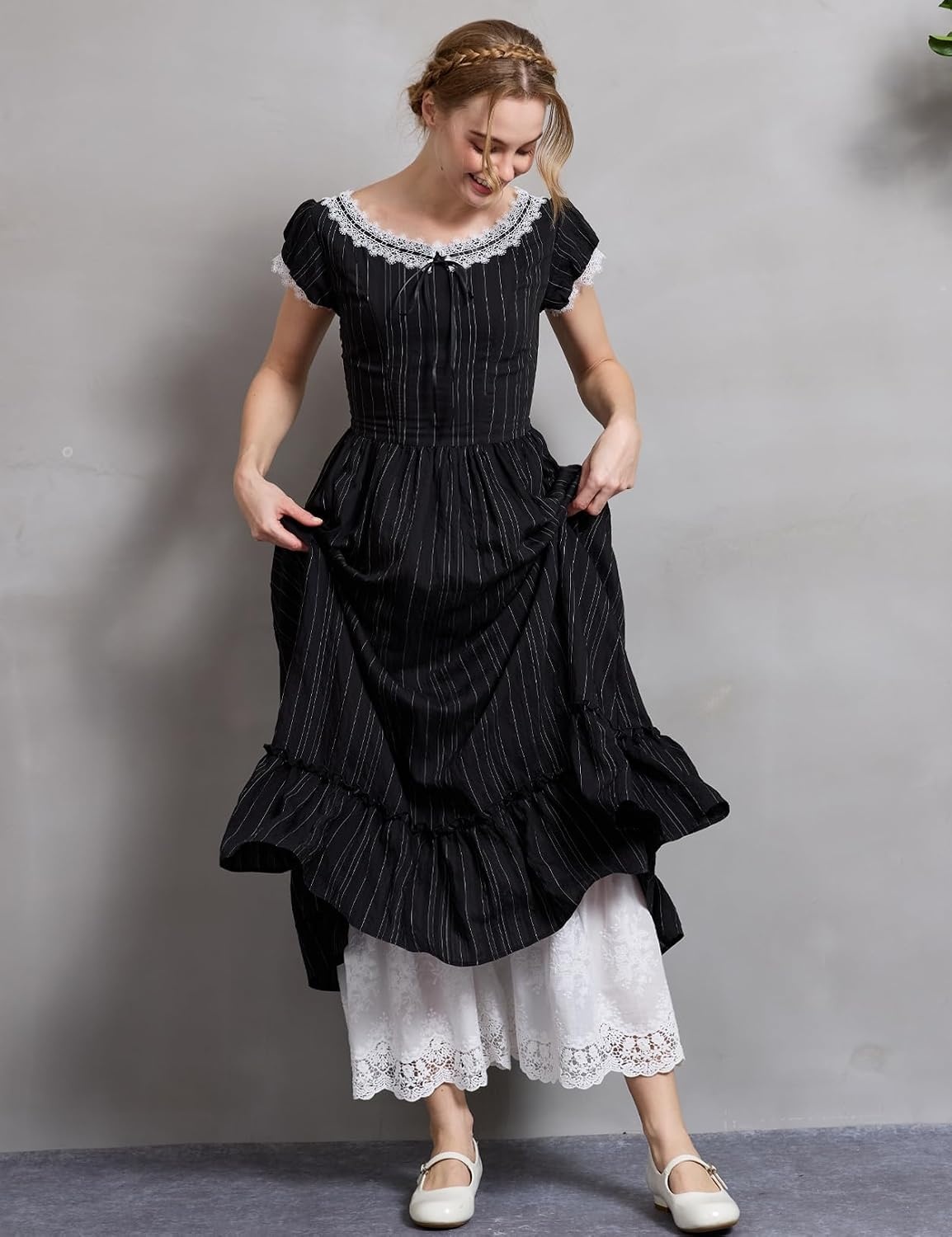 image:imageBEAUTELICATE Vintage Cotton Shorts Pettipants Culotte Slip Cropped Sleepwear Pants with Lace EdgeIvory