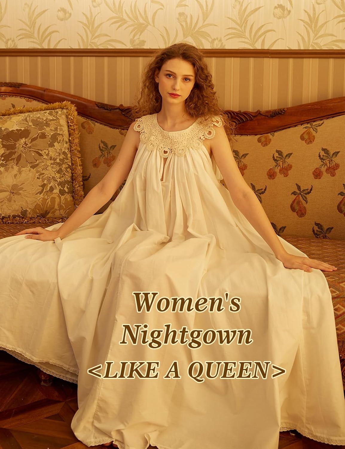 image:imageVictorian Nightgown for Women Vintage Nightie 100 Cotton Sleeveless Sleepwear Long DressIvory