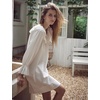 image:imageBEAUTELICATE 100 Cotton Women Renaissance Peasant NightGown Shirt Ruffled Sleeve Round Collar with Lace Trim OffWhite
