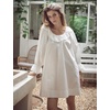 image:imageBEAUTELICATE 100 Cotton Women Renaissance Peasant NightGown Shirt Ruffled Sleeve Round Collar with Lace Trim OffWhite