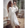 image:imageBEAUTELICATE 100 Cotton Women Renaissance Peasant NightGown Shirt Ruffled Sleeve Round Collar with Lace Trim OffWhite