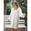 image:imageBEAUTELICATE 100 Cotton Women Renaissance Peasant NightGown Shirt Ruffled Sleeve Round Collar with Lace Trim OffWhite