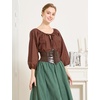 image:imageBEAUTELICATE Peasant Blouse Cotton Renaissance Faire Top Victorian Off ShoulderBrown