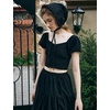 image:imageBEAUTELICATE Renaissance Shirt White Crop Tops for Women Puff Sleeve Blouse for Women Decorative ButtonBlack