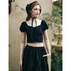 image:imageBEAUTELICATE Renaissance Shirt White Crop Tops for Women Puff Sleeve Blouse for Women Decorative ButtonBlack