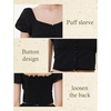 image:imageBEAUTELICATE Renaissance Shirt White Crop Tops for Women Puff Sleeve Blouse for Women Decorative ButtonBlack