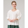 image:imageBEAUTELICATE Renaissance Shirt for Women 34 Sleeve Elastic Cuff 100 Cotton Round Neck Peasant BlouseOffwhite