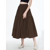 image:imageBEAUTELICATE Women 100 Cotton Maxi Skirt Elastic Waist Two Side Pocket Casual Pleated SkirtBrown