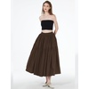image:imageBEAUTELICATE Women 100 Cotton Maxi Skirt Elastic Waist Two Side Pocket Casual Pleated SkirtBrown