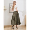 image:imageBEAUTELICATE Women 100 Cotton Maxi Skirt Elastic Waist Two Side Pocket Casual Pleated SkirtOlive Green