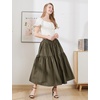 image:imageBEAUTELICATE Women 100 Cotton Maxi Skirt Elastic Waist Two Side Pocket Casual Pleated SkirtOlive Green