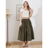 image:imageBEAUTELICATE Women 100 Cotton Maxi Skirt Elastic Waist Two Side Pocket Casual Pleated SkirtOlive Green
