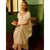 image:imageBEAUTELICATE Women 100 Cotton Nightgown Short Sleeve Sleepwear Vintage Victorian Nightshirt Lounge Dress