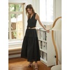 image:imageBEAUTELICATE Womens Long White Cotton ALine Lace Trim Pintuck Tier SkirtBlack