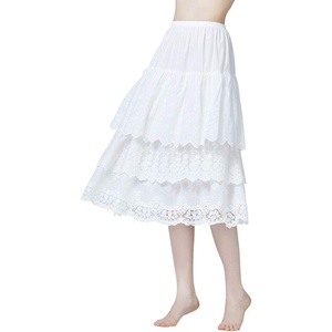 image:imageBEAUTELICATE 100 Cotton Half Slip Lightweight Skirt Extender Underskirt for Women 3 Tiered Lace HemIvory