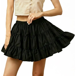 image:imageBEAUTELICATE 100 Cotton Mini Skirt with Builtin Shorts 2 Side Pockets Aline Puffy Vintage SkirtBlack