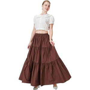 image:imageBEAUTELICATE 100 Cotton Victorian Maxi Skirt Women Gypsy Medieval Renaissance Boho Skirt Full LengthBrown