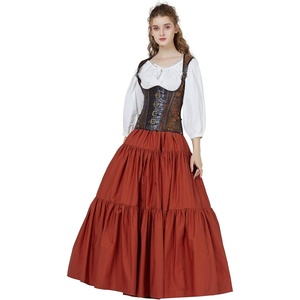 image:imageBEAUTELICATE 100 Cotton Victorian Maxi Skirt Women Gypsy Medieval Renaissance Boho Skirt Full LengthBurnt Orange