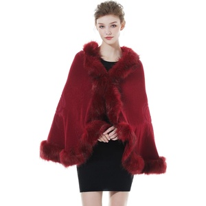 image:imageBEAUTELICATE Faux Fur Shawl Wrap Stole Shrug Bridal Winter Wedding with HookBurgundy