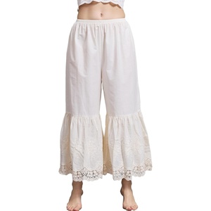 image:imageBEAUTELICATE Vintage Cotton Shorts Pettipants Culotte Slip Cropped Sleepwear Pants with Lace EdgeCream