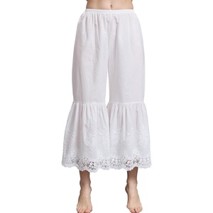 image:imageBEAUTELICATE Vintage Cotton Shorts Pettipants Culotte Slip Cropped Sleepwear Pants with Lace EdgeIvory