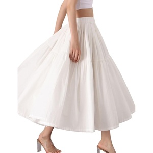 image:imageBEAUTELICATE Women 100 Cotton Maxi Skirt Elastic Waist Two Side Pocket Casual Pleated SkirtIvory