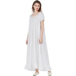image:imageBEAUTELICATE Women 100 Cotton Nightgown Short Sleeve Sleepwear Vintage Victorian Nightshirt Lounge Dress
