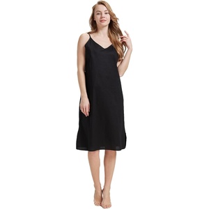 image:imageBEAUTELICATE Women Longer Slip 100 Cotton Full Slip with Side Split Under Dress Knee Length Adjustable StrapsBlack
