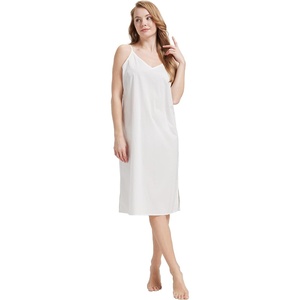 image:imageBEAUTELICATE Women Longer Slip 100 Cotton Full Slip with Side Split Under Dress Knee Length Adjustable StrapsWhite