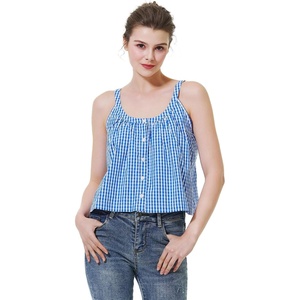 image:imageBEAUTELICATE Women Tank Top 100 Cotton Plaid Camisole U Neck Backless Tank Top SleevelessBlue White Plaid