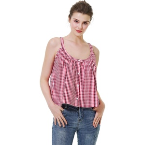 image:imageBEAUTELICATE Women Tank Top 100 Cotton Plaid Camisole U Neck Backless Tank Top SleevelessRed White Plaid
