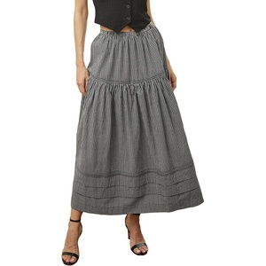 image:imageBEAUTELICATE Womens Long White Cotton ALine Lace Trim Pintuck Tier SkirtPlaid