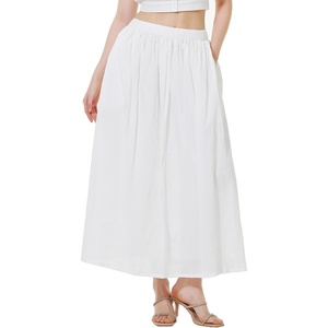 image:imageBEAUTELICATE Womens White Cotton Maxi Skirt Elastic Waistband Ankle Length Skirts with Pockets A Line SkirtOffwhite