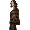 image:imageBEAUTELICATE Jackets for Women Faux Mink Fur 34 Sleeve 2 Pockets Shaggy Warm Outerwear Coats WinterBrown Stripe