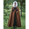 image:imageBEAUTELICATE Renaissance Hooded Cloak Cosplay Medieval Wool Blend Halloween WinterBrown