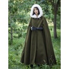 image:imageBEAUTELICATE Renaissance Hooded Cloak Cosplay Medieval Wool Blend Halloween WinterMoss Green