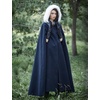 image:imageBEAUTELICATE Renaissance Hooded Cloak Cosplay Medieval Wool Blend Halloween WinterNavy Blue