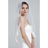 image:imageBEAUTELICATE Wedding Bridal Veil with Comb 1 Tier Lace Applique EdgeWhite  Fingertip Length 36