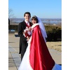 image:imageBEAUTELICATE Wedding Cape Hooded Cloak for Bride Winter Reversible with Fur Trim Free Hand MuffWine Red