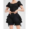 image:imageBEAUTELICATE Women Short Bloomers 100 Cotton Vintage Underskirt 3 Tiered Ruffled Elastic WaistbandBlack