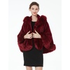 image:imageBEAUTELICATE Womens Party Faux Fox Fur Long Shawl Cloak Hooded Cape CoatBurgundy