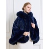 image:imageBEAUTELICATE Womens Party Faux Fox Fur Long Shawl Cloak Hooded Cape CoatNavy Blue