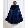 image:imageBEAUTELICATE Womens Party Faux Fox Fur Long Shawl Cloak Hooded Cape CoatNavy Blue