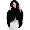 image:imageBEAUTELICATE Womens Party Faux Fox Fur Long Shawl Cloak Hooded Cape CoatBlack