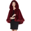 image:imageBEAUTELICATE Womens Party Faux Fox Fur Long Shawl Cloak Hooded Cape CoatBurgundy