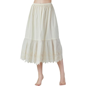 image:imageBEAUTELICATE Half Slip Skirt Extender 100 Cotton Vintage Underskirt with Lace EmbroideryStyle1 Cream  Anglaise Lace  32